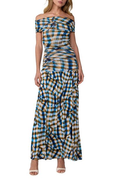 Diane von Furstenberg Diane von Furstenberg Cynthia Plaid Off the Shoulder Drop Waist Dress