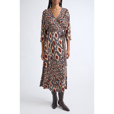Diane von Furstenberg Diane von Furstenberg Ivara Ikat Print Faux Wrap Dress