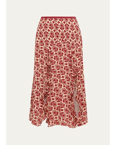 Diane von Furstenberg Heavenly Floral-Print Ruffle Midi Skirt