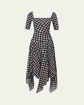 Diane von Furstenberg Leslie Gingham-Print Handkerchief Maxi Dress