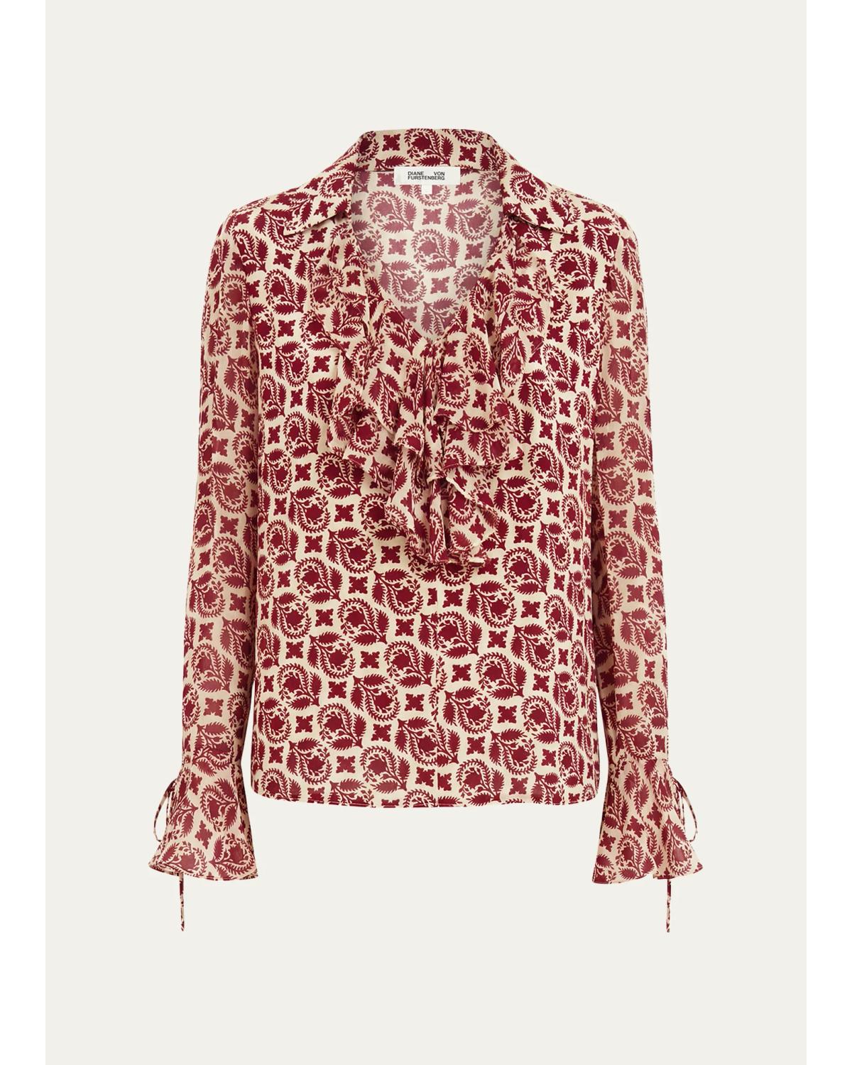 Diane von Furstenberg Lisette Floral Ruffle New Crepe Blouse