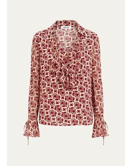Diane von Furstenberg Lisette Floral Ruffle New Crepe Blouse