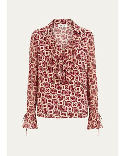 Diane von Furstenberg Lisette Floral Ruffle New Crepe Blouse