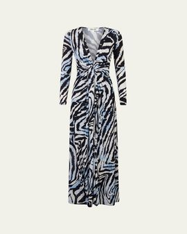 Diane von Furstenberg Sasha Animal-Print Plunging Jersey Maxi Dress