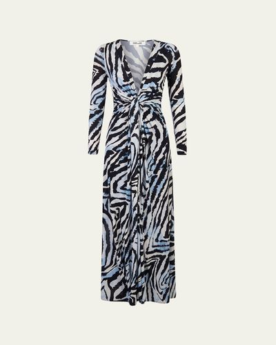 Diane von Furstenberg Sasha Animal-Print Plunging Jersey Maxi Dress