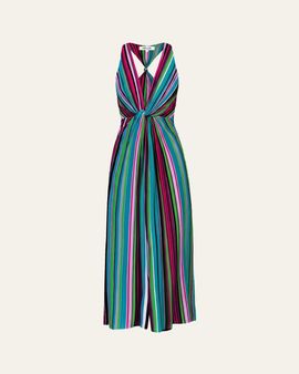 Diane von Furstenberg Zella Striped Twist-Front Plunging Midi Dress