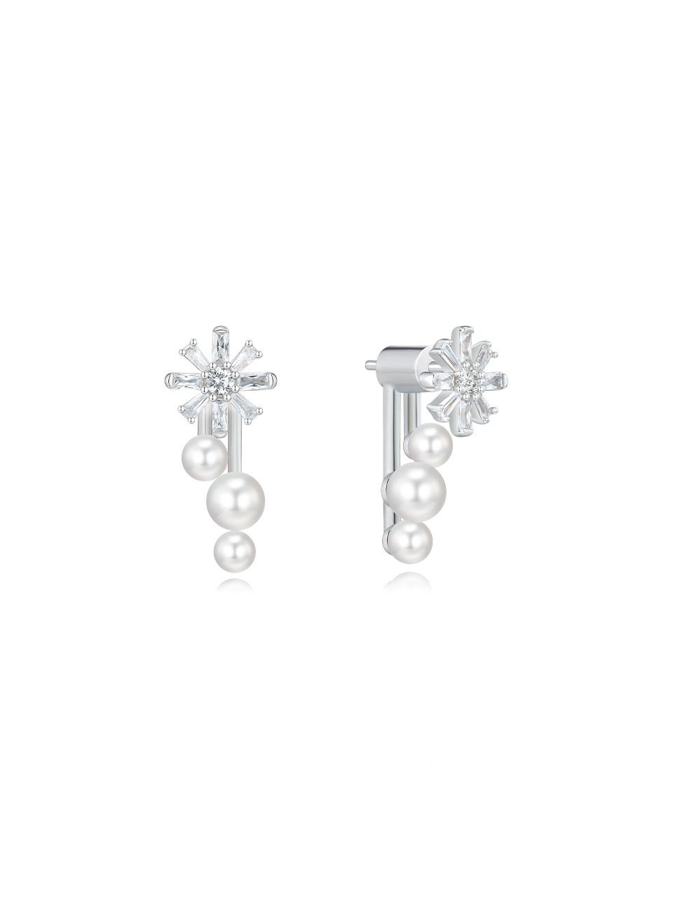 DIDIER DUBOT 925 Silver Snowflake Crystal Pearl Earrings (JDRET3F886W)
