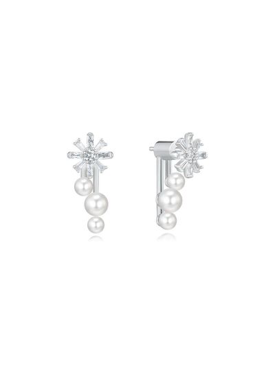 DIDIER DUBOT 925 Silver Snowflake Crystal Pearl Earrings (JDRET3F886W)