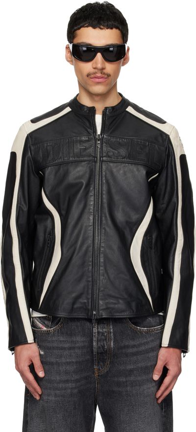 Diesel Diesel Black & Off-White L-Adam Leather Jacket