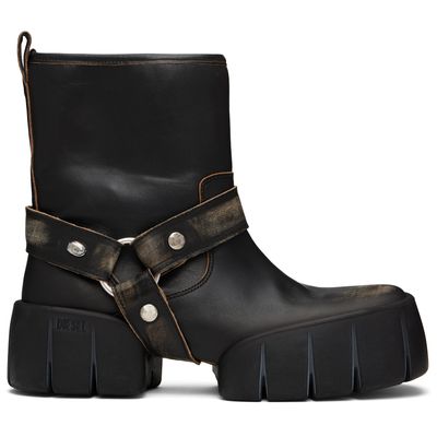 Diesel Diesel Black D-Tex Distressed Leather Biker Boots