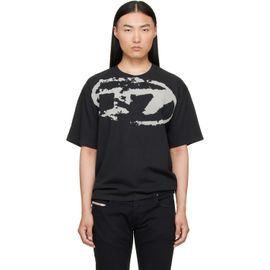Diesel Diesel Black Distressed Flocked Logo T-shirt