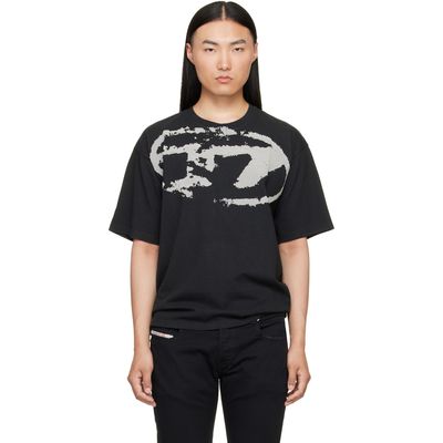 Diesel Diesel Black Distressed Flocked Logo T-shirt