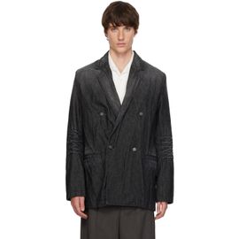 Diesel Diesel Black Double-Breasted Creased Denim Blazer