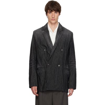 Diesel Diesel Black Double-Breasted Creased Denim Blazer