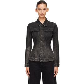 Diesel Diesel Black Fitted Dirty-Effect Denim Trucker Jacket