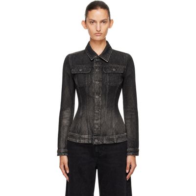 Diesel Diesel Black Fitted Dirty-Effect Denim Trucker Jacket