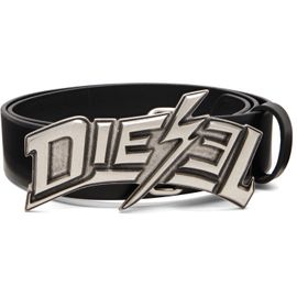 Diesel Diesel Black Lightning Bolt Buckle Leather Belt