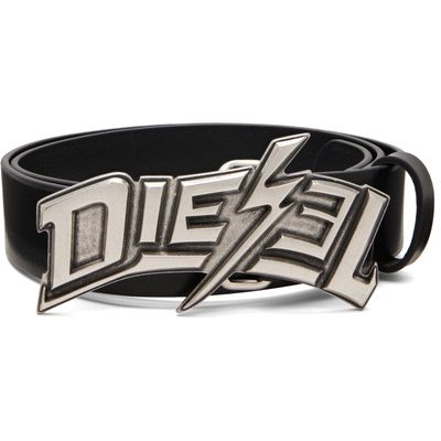 Diesel Diesel Black Lightning Bolt Buckle Leather Belt