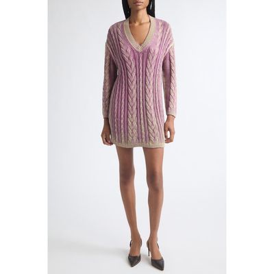 DIESEL® DIESEL® Bleached Long Sleeve Cotton Blend Cable Sweater Dress