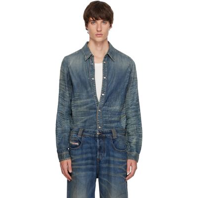 Diesel Diesel Blue Dirty-Effect Creased Denim Shirt