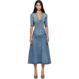 Diesel Diesel Blue Drop-Waist Knit & Denim Midi Dress