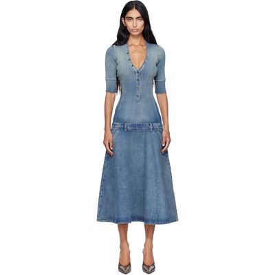 Diesel Diesel Blue Drop-Waist Knit & Denim Midi Dress