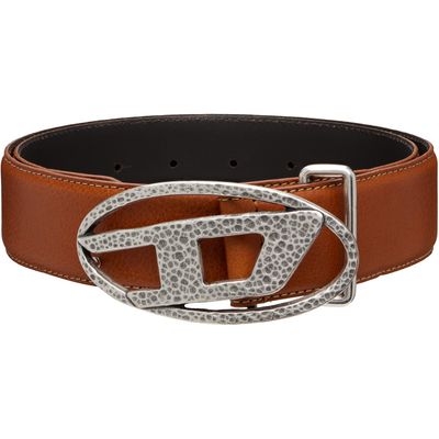 Diesel Diesel Brown 4cm Leather Hammered Oval 'D' Buckle Belt
