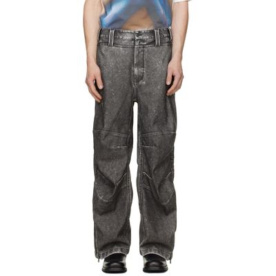 Diesel Diesel Gray Distressed-Effect Faux-Leather Pants