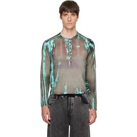 Diesel Diesel Gray Grandad Cracked Leather-Effect Jersey Henley
