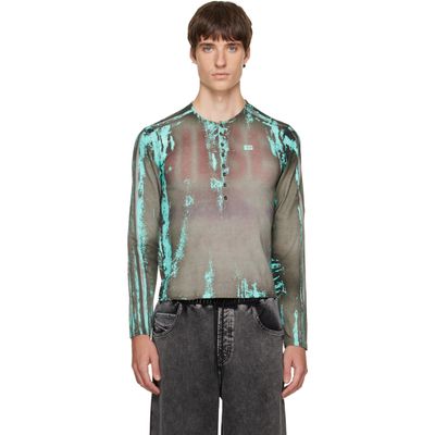 Diesel Diesel Gray Grandad Cracked Leather-Effect Jersey Henley