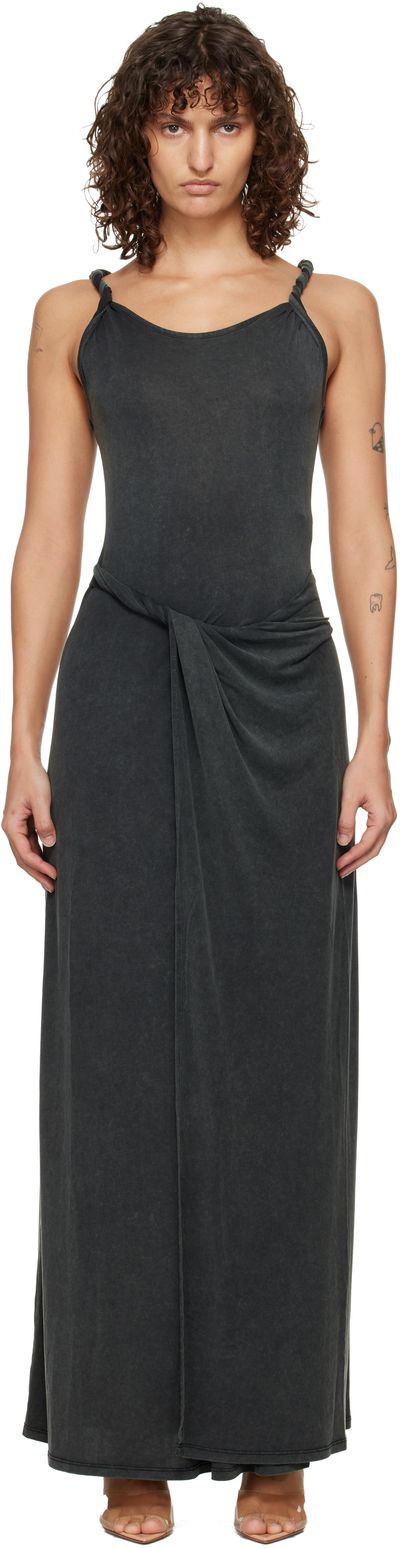 Diesel Diesel Gray Jersey Twisted Details Maxi Dress