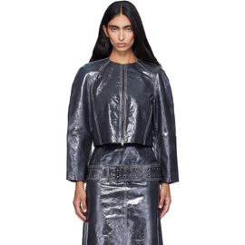 Diesel Diesel Gray Patent-Leather Cocoon Sleeve Jacket