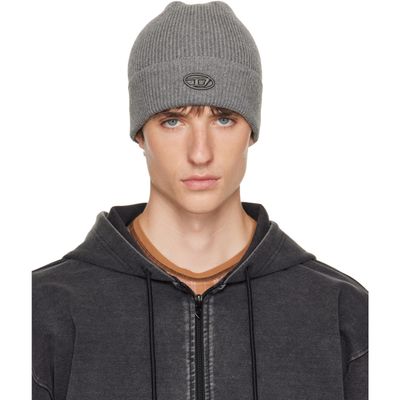 Diesel Diesel Gray Ribbed D Embroidery Beanie