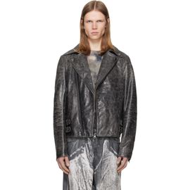 Diesel Diesel Gray Treated Leather Biker Jacket