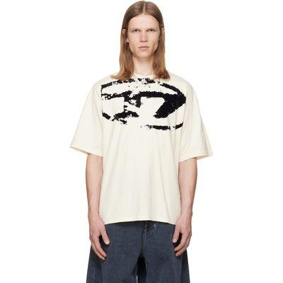 Diesel Diesel Off-White Distressed Flocked Logo T-shirt