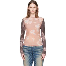 Diesel Diesel Pink & Brown Floral-Print Ribbed Jersey T-shirt