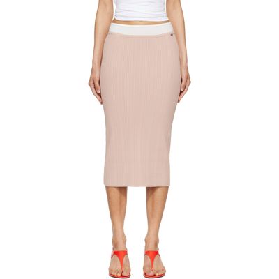 Diesel Diesel Pink Ribbed Knit Contrast Waistband Midi Skirt