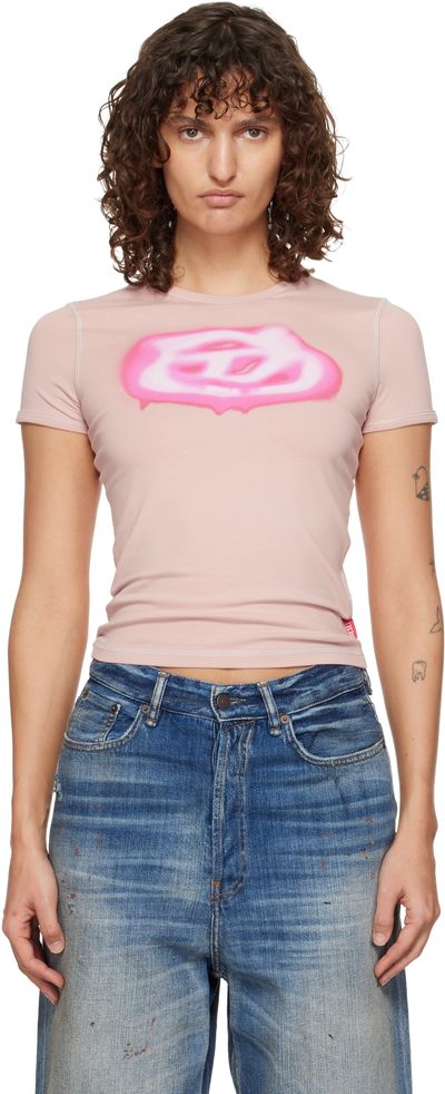 Diesel Pink Slim Graffiti-Effect Logo T-Shirt