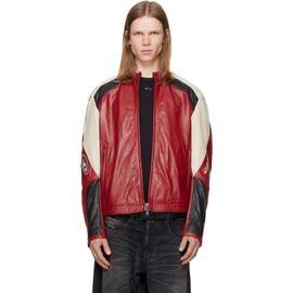 Diesel Diesel Red Colour-Block Perforated Leather Biker Jacket