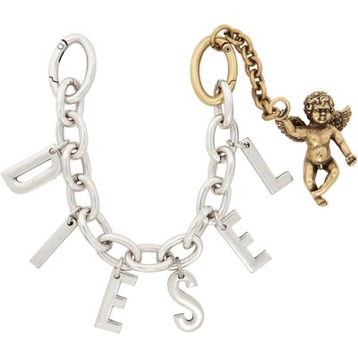 Diesel Diesel Silver & Gold Metal Letter Charm Cherub Keychain