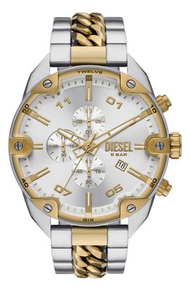 DIESEL® DIESEL® Spiked Chronograph Two-Tone Bracelet Watch, 49mm