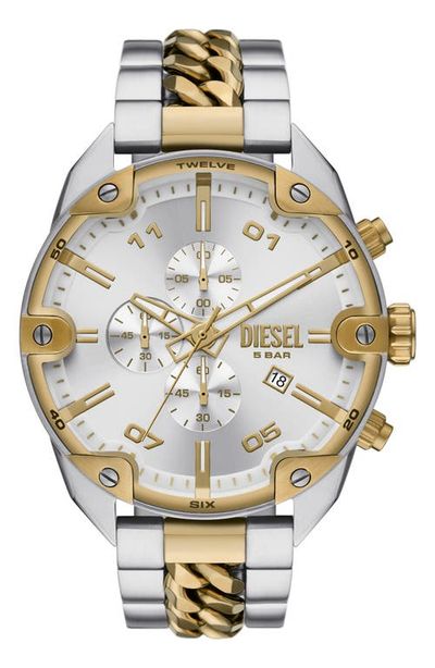 DIESEL® DIESEL® Spiked Chronograph Two-Tone Bracelet Watch, 49mm