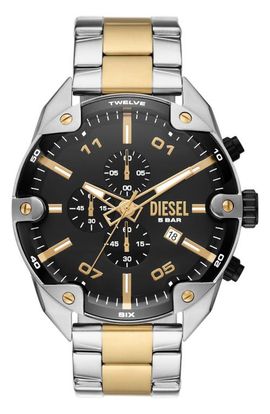 DIESEL® DIESEL® Spiked Two-Tone Bracelet Chronograph Watch, 49mm