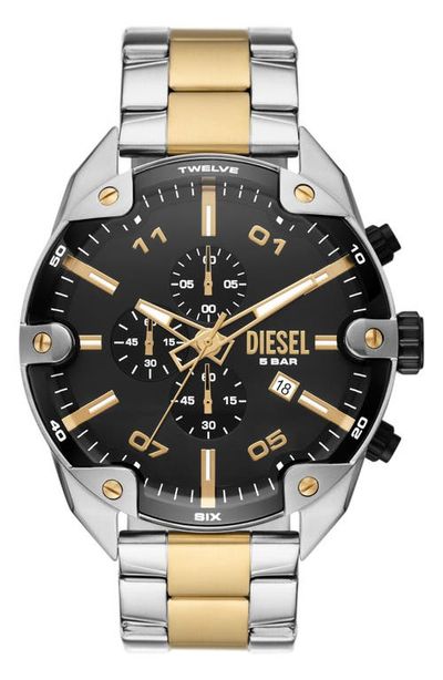 DIESEL® DIESEL® Spiked Two-Tone Bracelet Chronograph Watch, 49mm