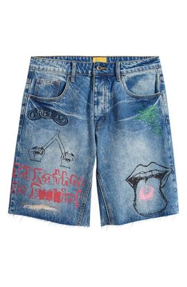DIET STARTS MONDAY DIET STARTS MONDAY Doodle Distressed Raw Hem Denim Shorts