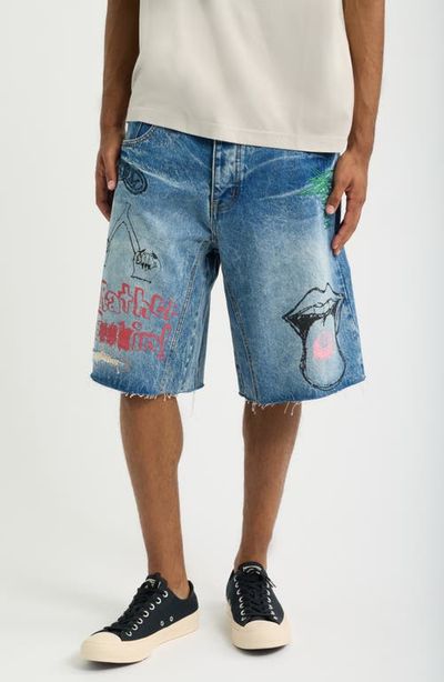 DIET STARTS MONDAY DIET STARTS MONDAY Doodle Distressed Raw Hem Denim Shorts