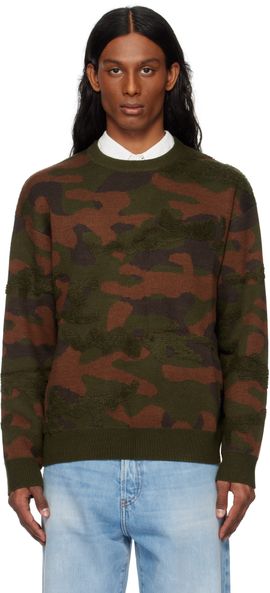 Dime Dime Green & Brown Camo Chenille Knit Sweater
