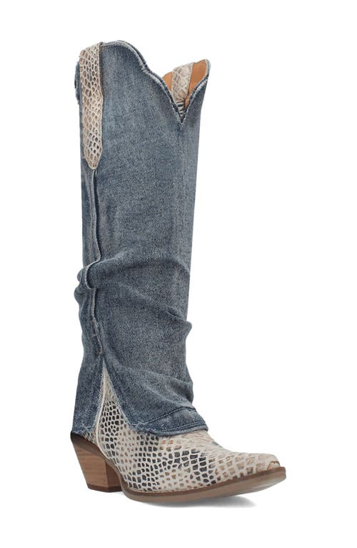 Dingo Dingo Knee High Denim & Snakeskin Embossed Western Boot