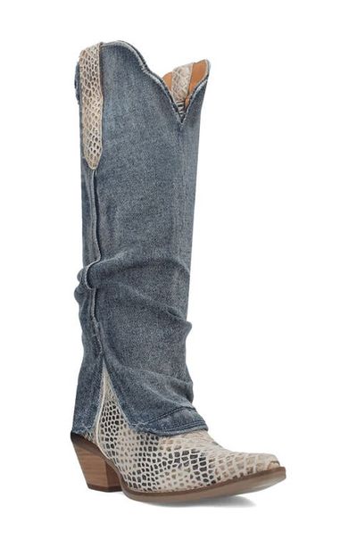 Dingo Dingo Knee High Denim & Snakeskin Embossed Western Boot
