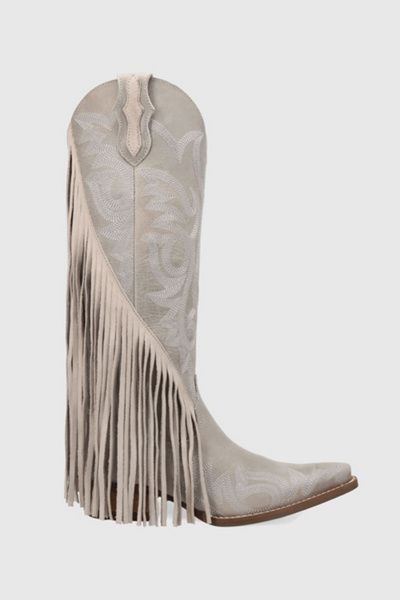Dingo Dingo Walk West Leather Fringe Cowboy Boot in White, Women's at Urban Outfitters